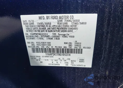 2011 Ford Taurus Sho из США, поврежденный, VIN 1FAHP2KT7BG105314